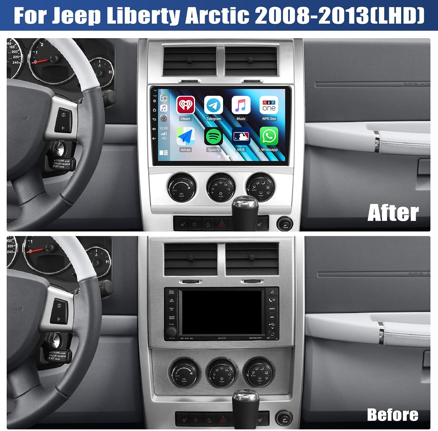 [2+64G]Car Stereo Radio for Jeep Liberty Arctic 2008-2013(LHD) with Wireless Carplay&Android Auto,10.1 Inch Touch Screen Android 13 Car Radio with Mirror Link Bluetooth FM/RDS WiFi GPS+ Backup Camera