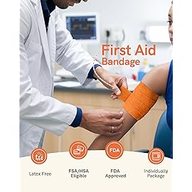 FriCARE Self Adhesive Bandage Wrap, Medical Tape in First Aid Kit, Cohesive Bandages for Wounds Sport Vet, 2 Inches X 5 Yards 12 Rolls, Rainbow