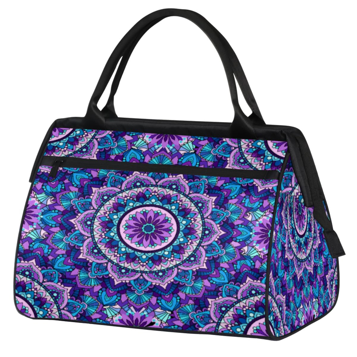 Purple Mandala Flowers Gym Bag for Women Men, Travel Sports Duffel Bag with Trolley Sleeve, Waterproof Sports Gym Bag Weekender Overnight Bag Carry On Tote Bag for Travel Gym Sport