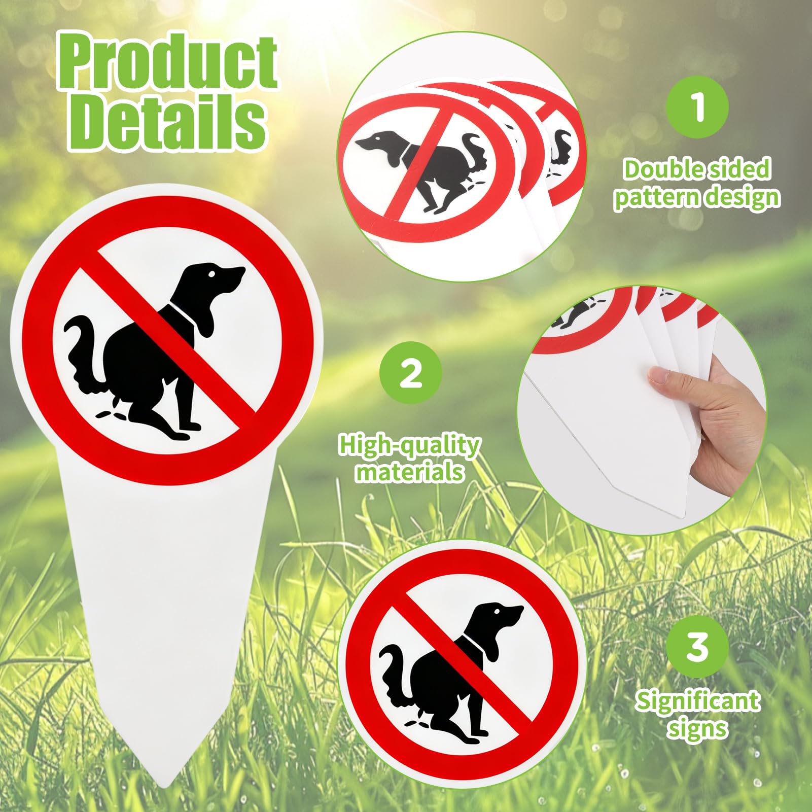 4 paneles de excrementos caninos prohibidos, señalización de PVC para jardín, césped, parque, impreso a doble cara, resistente a las inclemencias del tiempo, con estaca de fijación