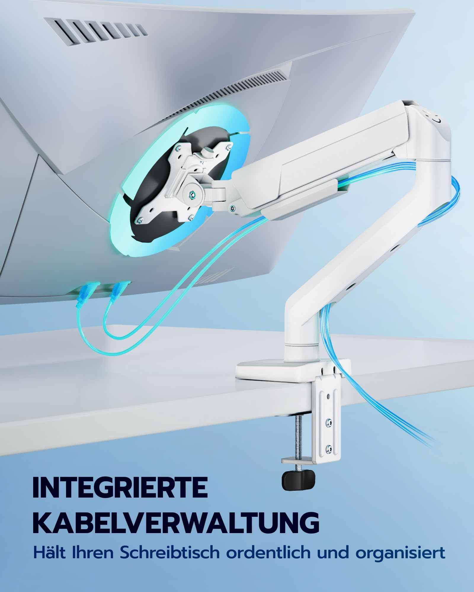 ARES WING Monitor Halterung für 17"-40" Flach Curved Bildschirm, Höhenverstellbar Bildschirmhalterung, Monitor Arm Tragfähigkeit Max 12 kg, 75/100mm Vesa-Halterung, Weiß