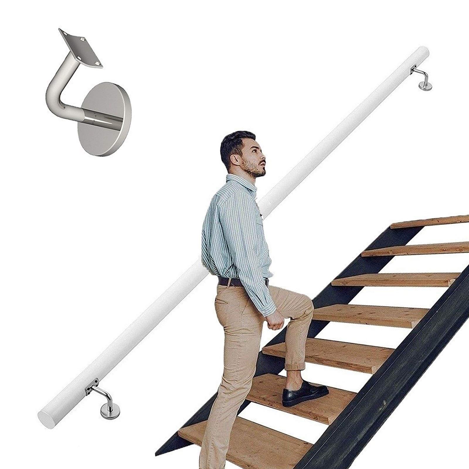 Mains courantes d'escalier bois blanc garde-corps industriel M 600cm