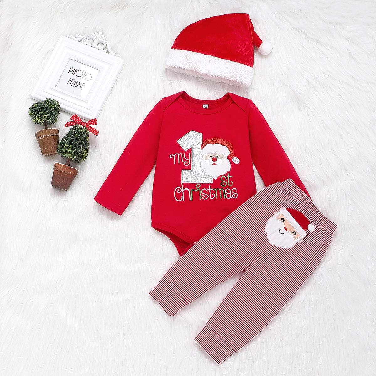 Willow Dance Baby Boys Girls My 1st Christmas Santa Claus Rompers Bodysuit Pants with Hat Outfits - Image 2