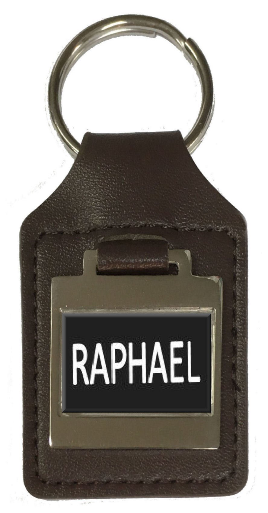 Llavero de cuero con nombre de cumpleaños, grabado opcional, Rafael, plata, talla única, plateado, talla única