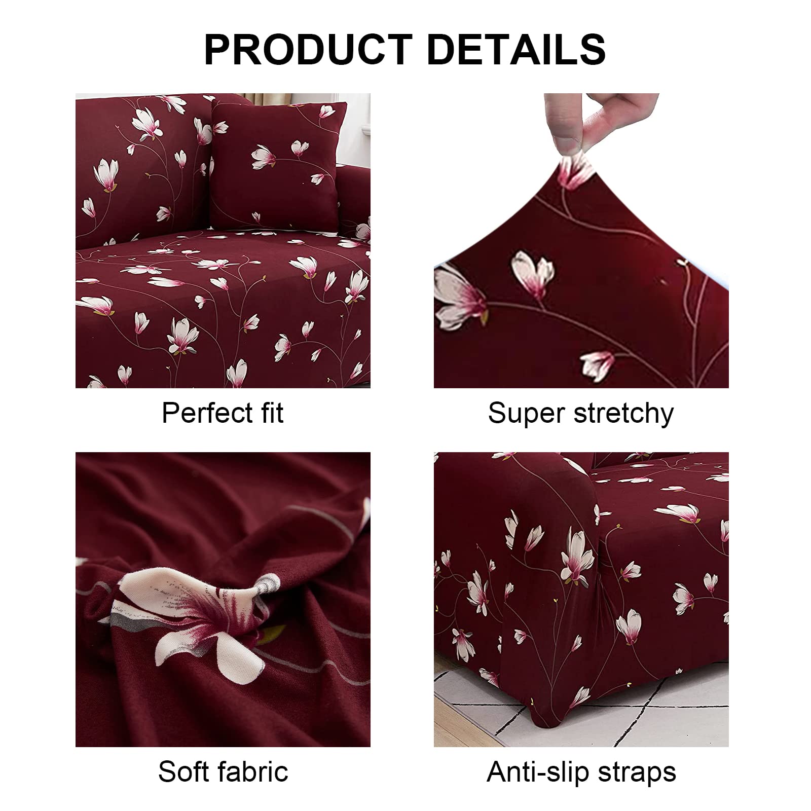 Jaotto Copridivano 2 Posti Elasticizzato, Fodera per Divano Elasticizzato Fantasia Antiscivolo Antimacchia, Copridivano con Braccioli Tessuto Super Morbido Universale,Orchidee Fucsia