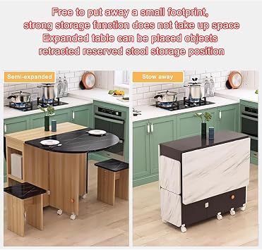 Drop Leaf Dining Table Set 5 Pieces,Convertible Drop-Leaf Kitchen Table with Storage,with 6 Wheels Dining Table,Multipurpose Space Saving Foldable Dinner Table for 4-6,for samll Spaces Tables Set