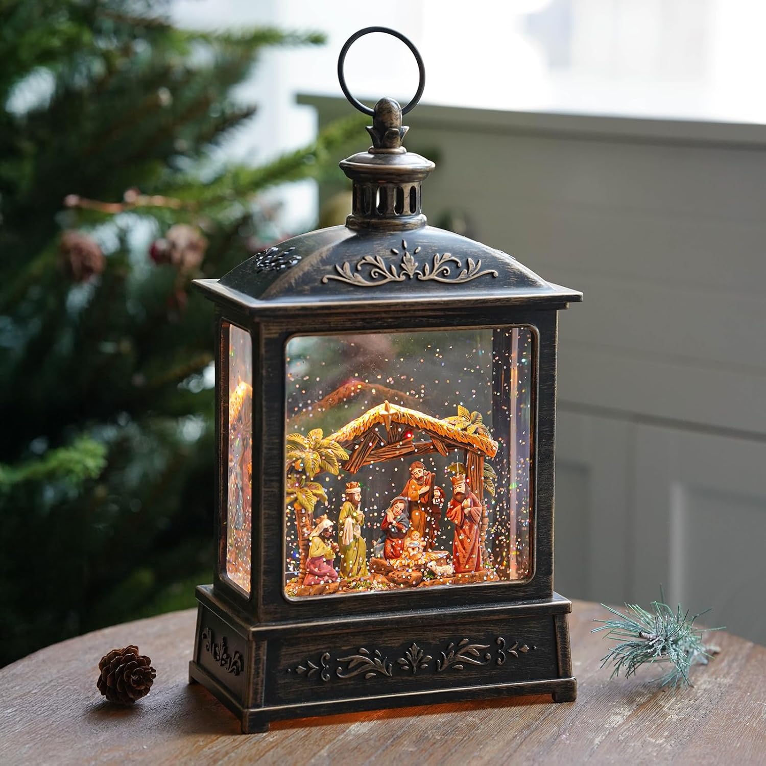 Christmas Snow Globe Glittering Nativity Scene with Music & Timer, USB Lined/Battery Operated Lighted Water Lantern for Christmas Festival Decoration Gifts - Image 9