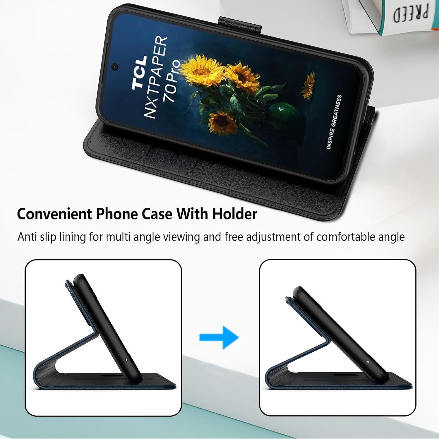 for TCL NxtPaper 70 Pro Case, PU Leather Flip Cover Wallet Protector with id Holder Card Slots Magnetic Closure Protective Phone Cover for TCL NxtPaper 70 Pro Wallet Case, Black image 5