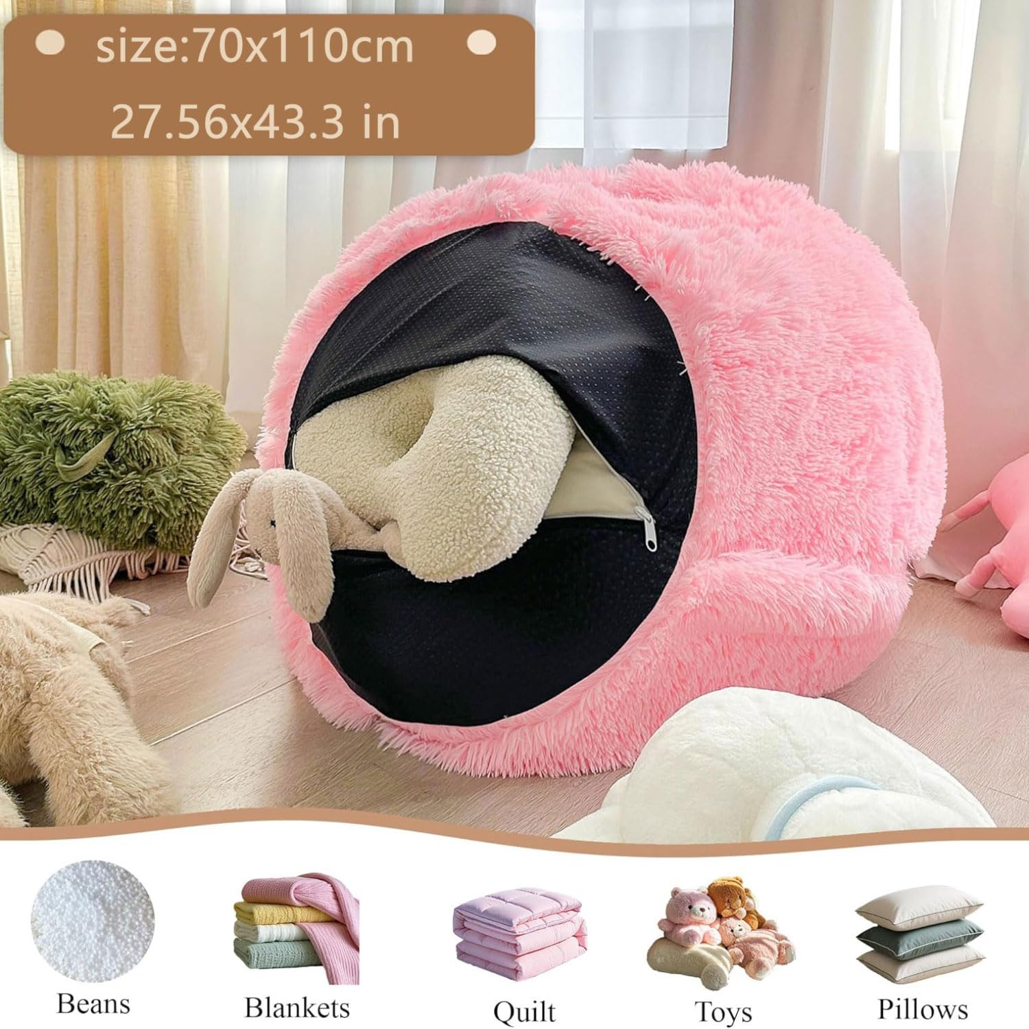 Puff Gigante de Piel Sintética de Pelo Largo Silla Grande de Puf - Muebles Gigantes Rellenos de Espuma con Fundas Lavables a Máquina Sofa Puf Gigante Moderno sin Relleno