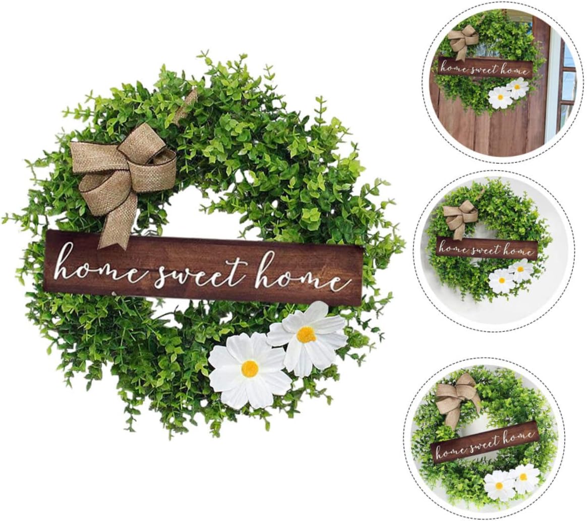 Artificial Door Wreath Simulated Garland Welcome Wreaths for Front Door Hanging Boxwood Pendant