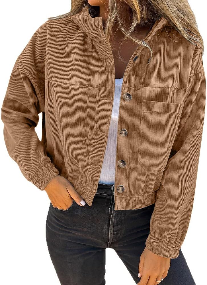 Crop Corduroy Jackets Women Fashion Button Utility Shirt Fall Outfits