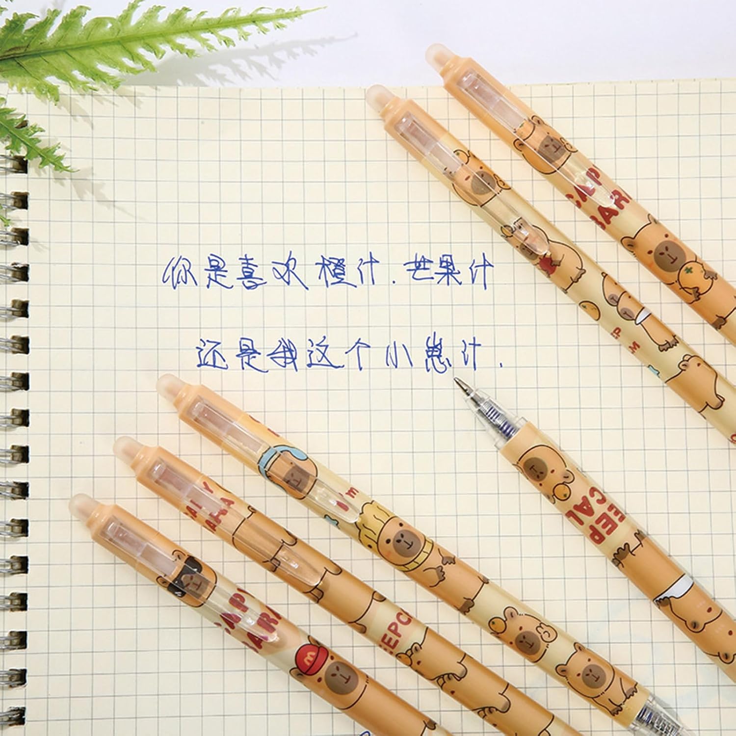 MOZXIRZ 6 Pcs Cute Erasable Retractable Capybara Gel Ink Pens - 0.5mm Fine Point Blue Ink, Cartoon Writing for Office School - Women Girls Boys (Blue Ink-Capybara) image 4
