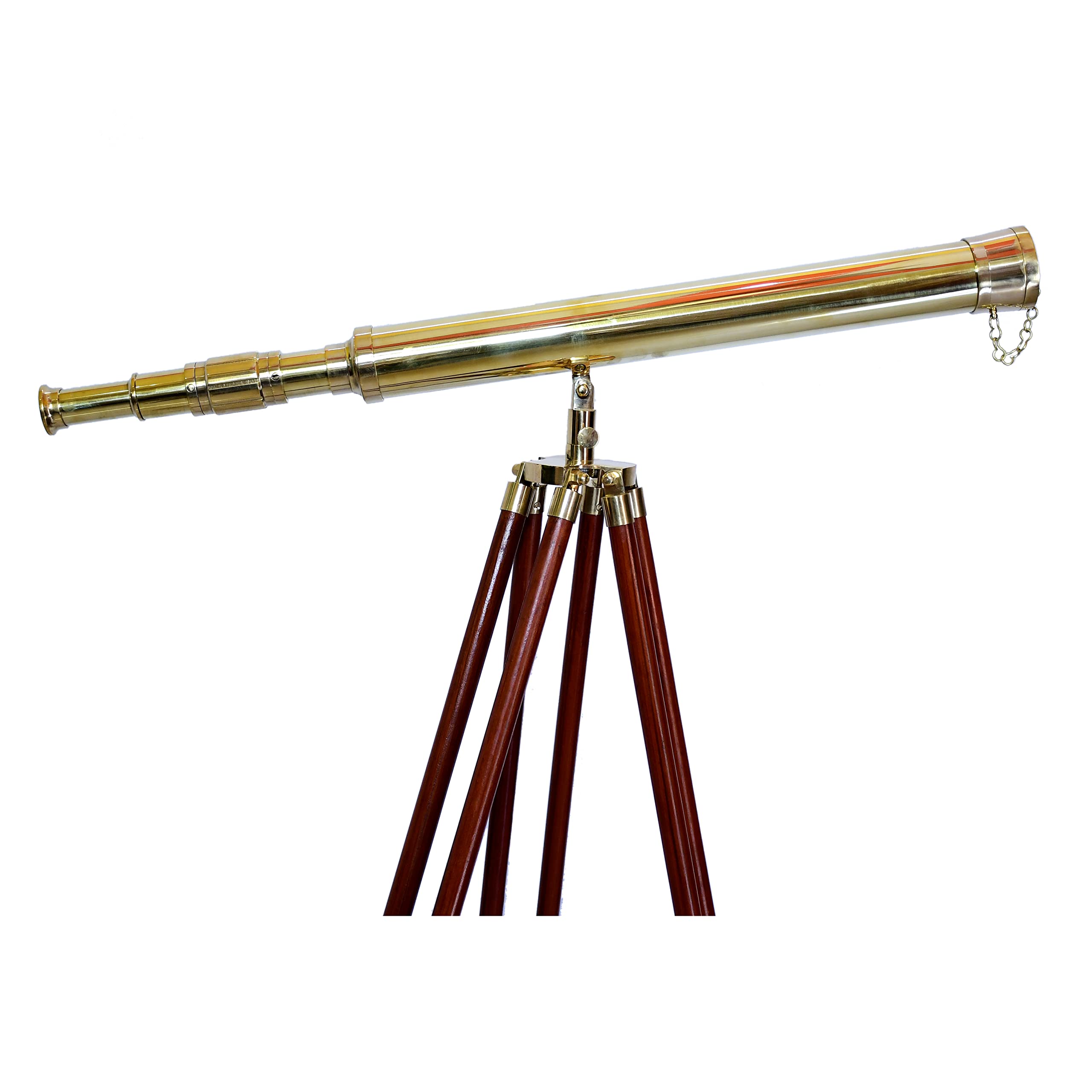 Antiqueex Shiny Brass Nautical singal Barrel Telescope Brass Finish Wooden Ideal Tripod and Home Decor Items