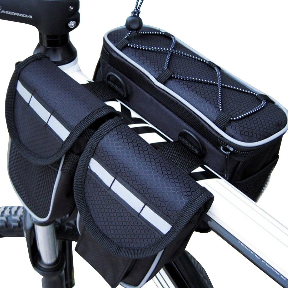 MAIYU Bicycle 4 in 1 Multi-function Front Frame Top Tube Pannier Bag Bike Saddle Bag with Rainproof Cover for Mountaineering Traveling Riding