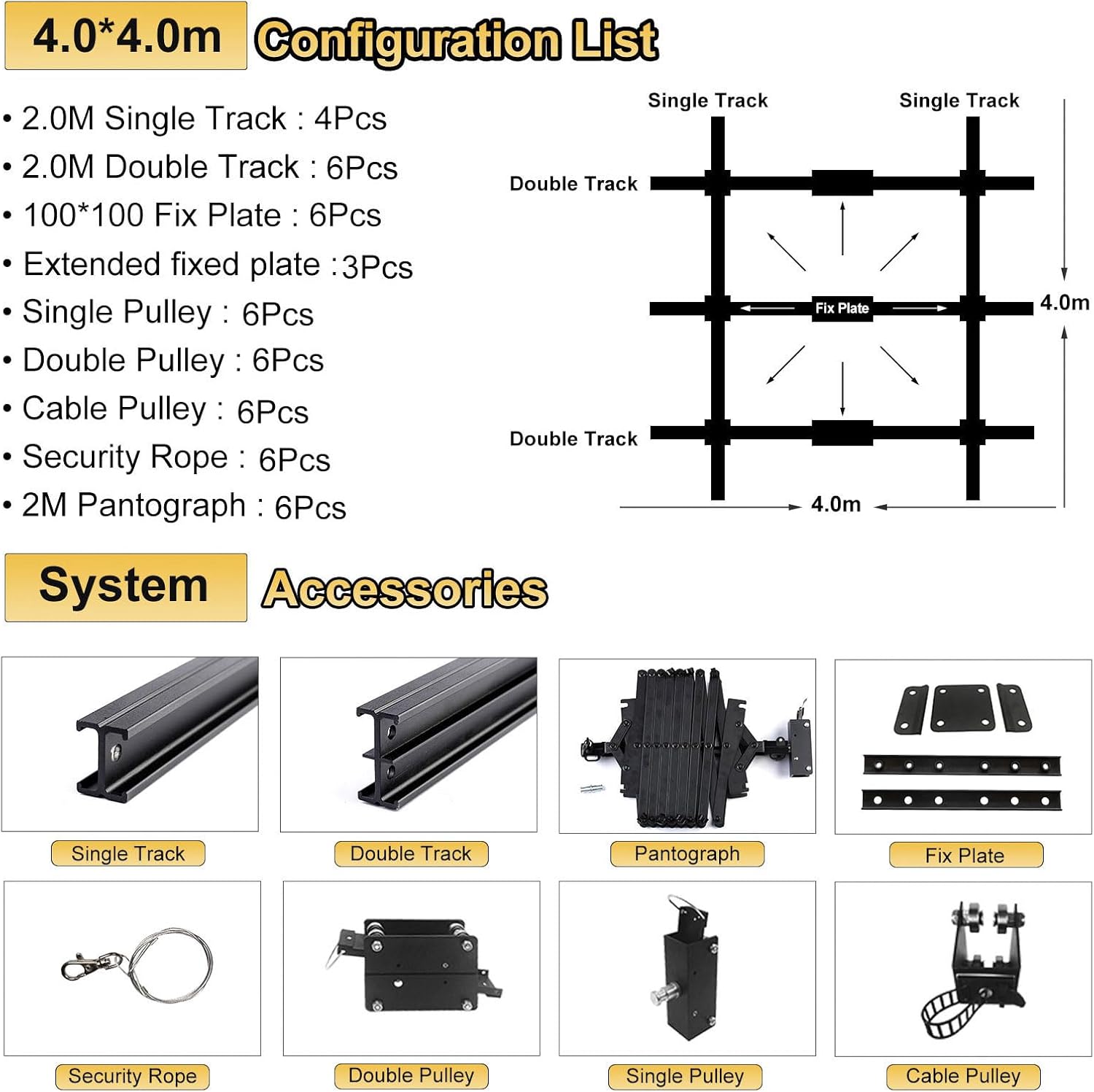 158" x 158"Studio Photography Pantograph Ceiling Rail System 43-200CM Drop Pantograph Smallpox Rail Track Kit 4.0M Ceiling Stand System for Photo Video Studio Shooting (4.0×4.0M-A1)
