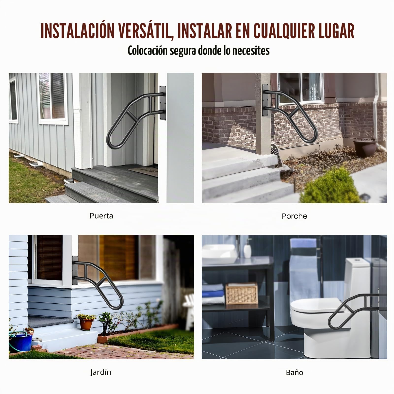 VEVOR Pasamanos de Escalera para Escalones Exteriores 813 mm Barandilla de Seguridad Montado en Pared para 1-3 Escalones Acabado Negro Mate para Personas Mayores, Embarazadas, Discapacitadas