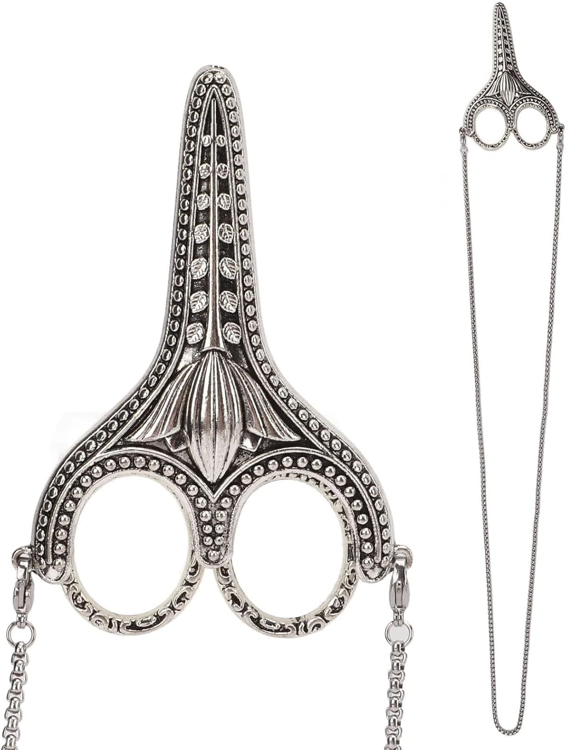 Embroidery Scissors, Stainless Steel Sewing Scissors Vintage Silver Bauhinia Sewing Snips with Sheath Chain for Craft Art Work