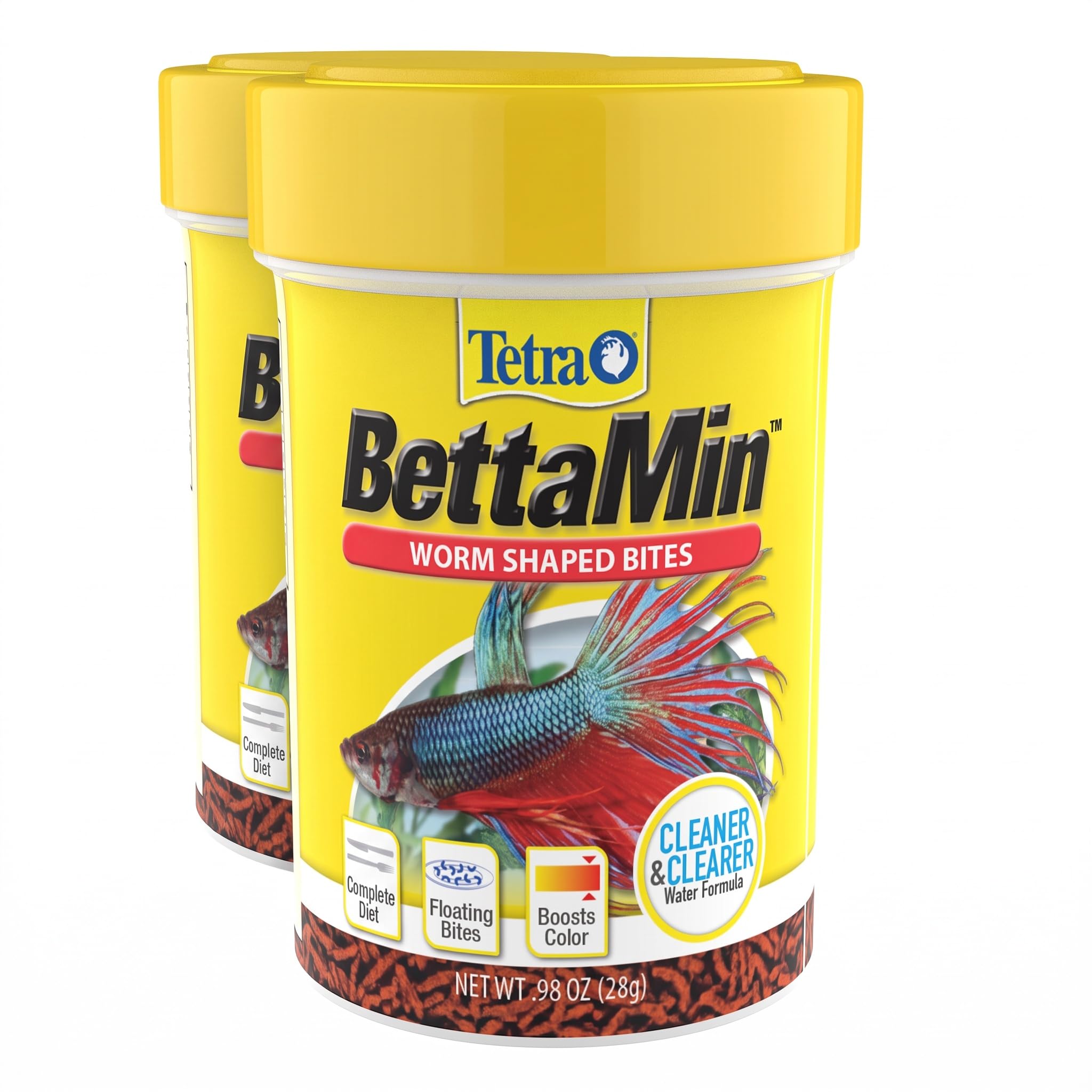 Tetra BettaMin Worm Shaped Bites 0.98 Ounce, Complete Diet for Bettas (Pack of 2)