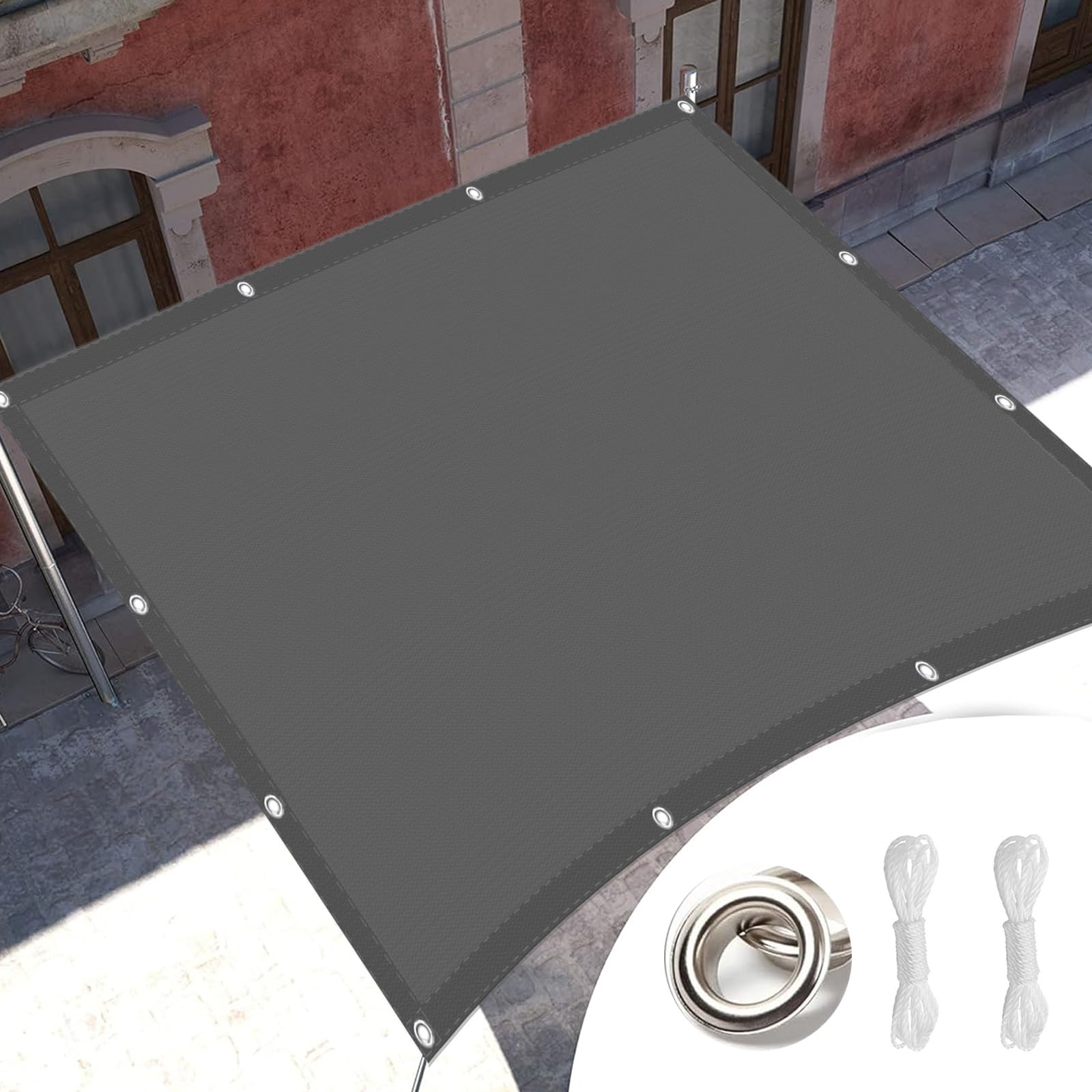 Voile d'ombrage pour fête et jardin toile grise 2x5m anti-UV terrasse