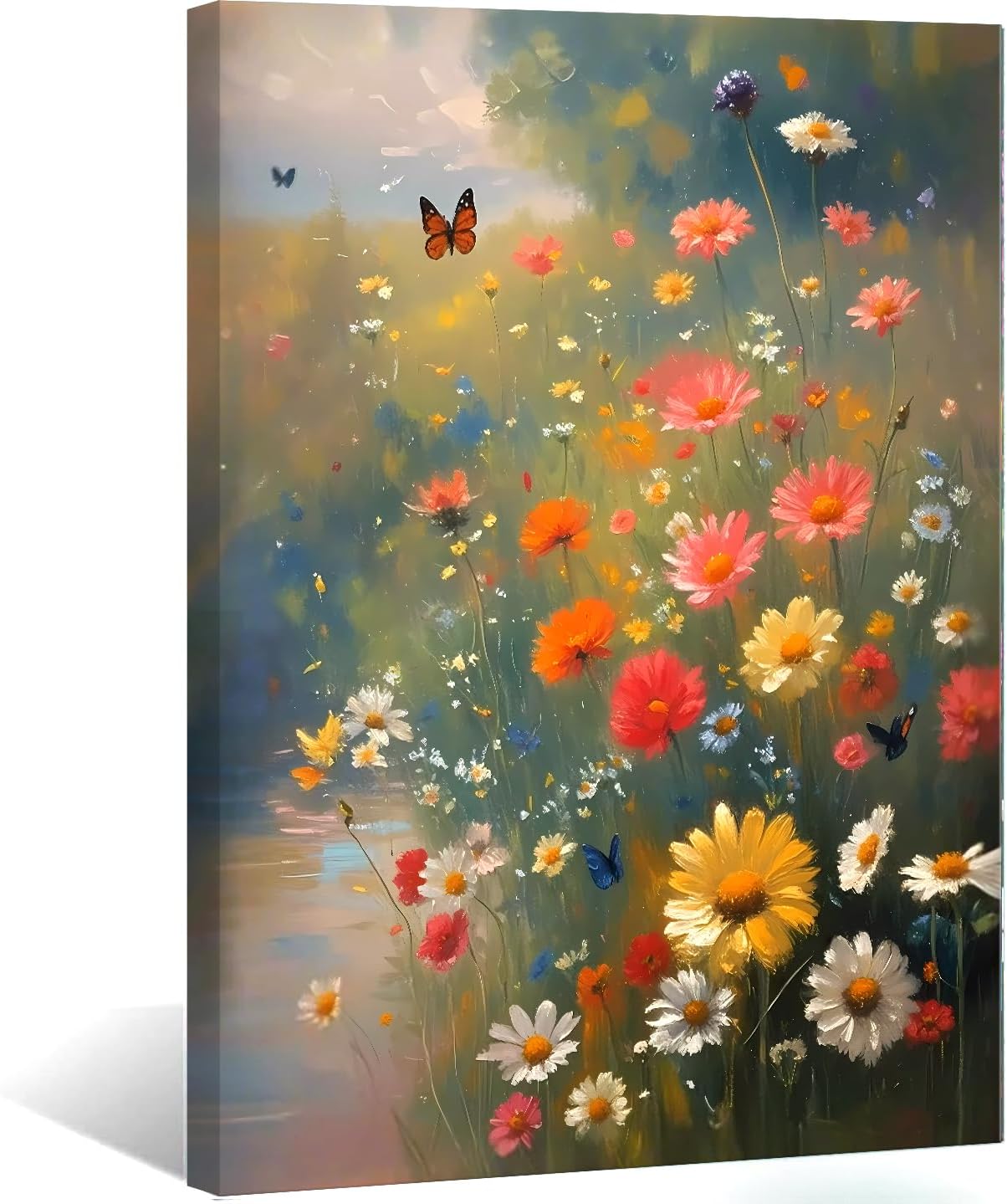 ZOQIPQO Framed Colorful Wildflowers Canvas Wall Art - Floral Prints for Living Room, Bedroom, Bathroom Decor (12x16 inches,1 Piece