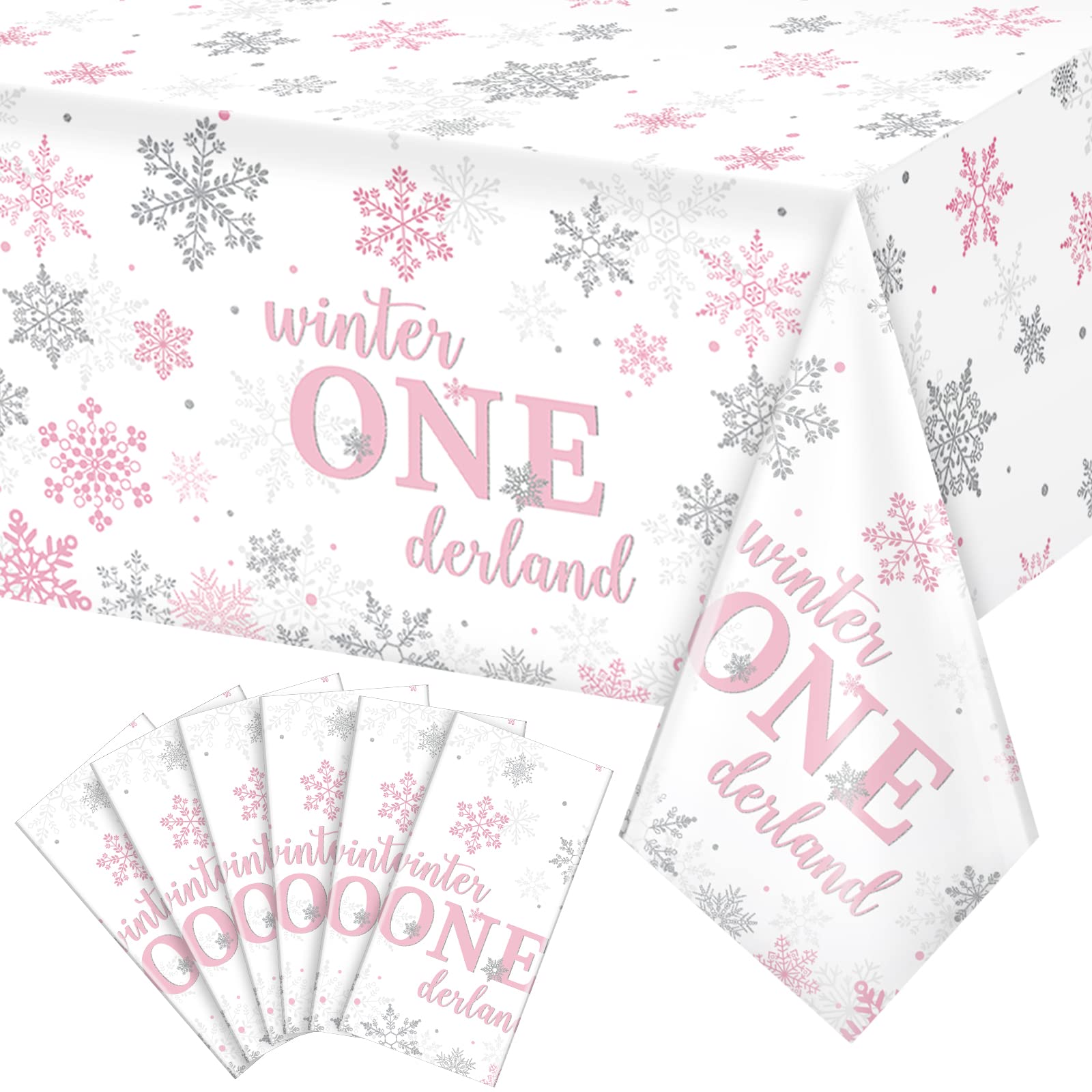 Nappe d'anniversaire flocon de neige rose et argenté grand format en plastique imperméable