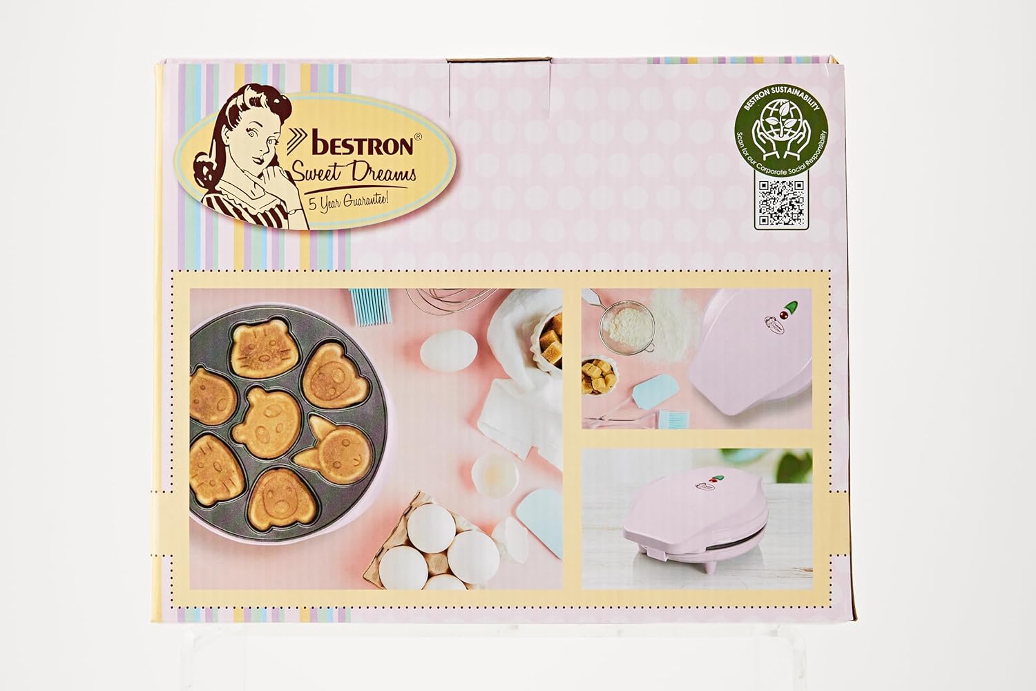 Mini Cookie Maker with Animal Pattern, Mini Waffle Mould, with Cooking Indicator & Non-Stick Coating, 700 Watts, Colour: Pink AAW700P