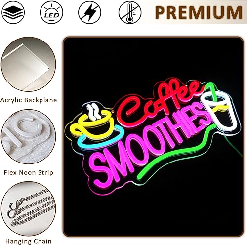 Miniatura 6 de Letrero de neón de batidos de café para decoración de pared, letreros LED para negocios, regulables por USB, 16.54 x 9 pulgadas, luces de neón para