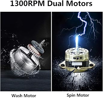 Portable Compact Twin Tub Washing Machine - 14.3lbs (7.7+6.6) Capacity,Semi-Automatic - Built-in Drain Pump - for Camping, Apartments, Dorms, College Rooms,Delicates,Gray