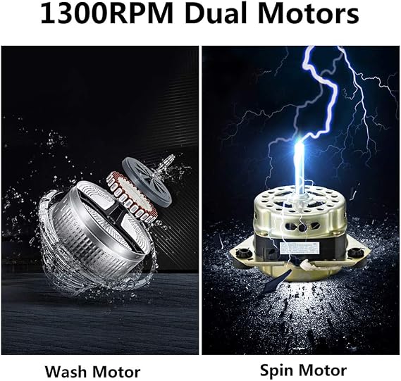 Portable Compact Twin Tub Washing Machine - 14.3lbs (7.7+6.6) Capacity,Semi-Automatic - Built-in Drain Pump - for Camping, Apartments, Dorms, College Rooms,Delicates,Gray