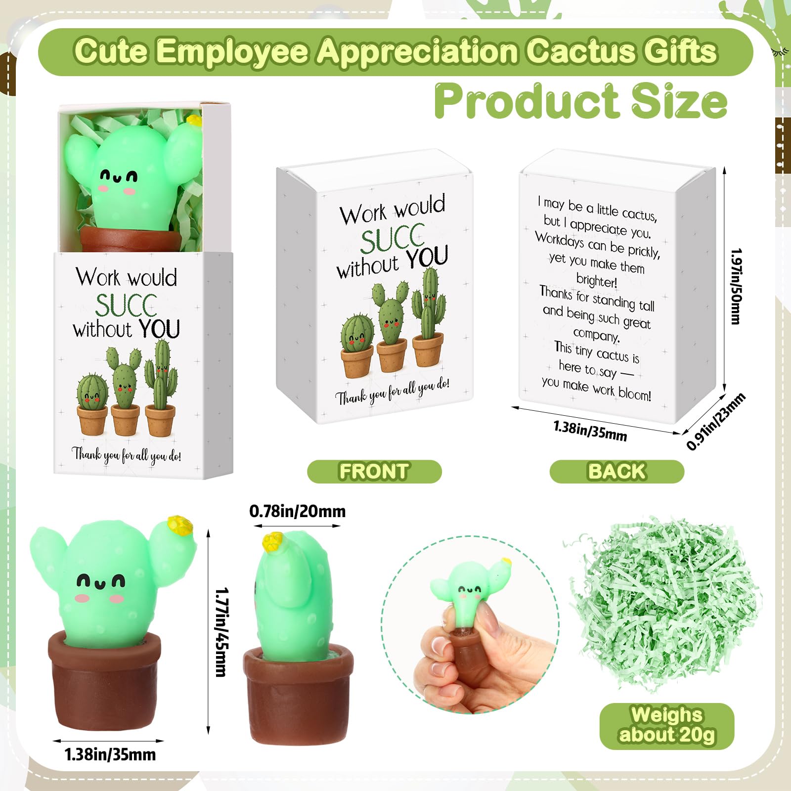 Wettarn 24 Sets Work Appreciation Gifts Cactus Stress Balls with Thank You Boxes Bulk Company Party Favors for Employee Coworker Staff Office Positive Relief Desk Decor