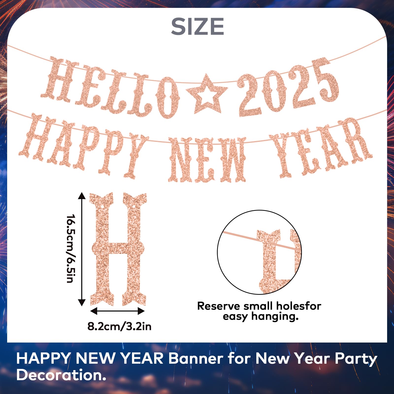 Glitter New Year Banner 2025 Bunting Banner Hanging Decorations, Hello 2025 Happy New Year Lettering Banner - Image 3