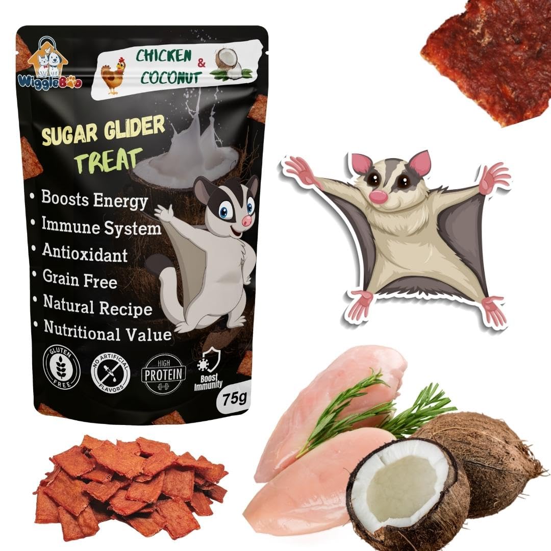 WiggleBoo Chicken & Coconut Suger Glider Treat | Protein Rich | Fiber Rich | Crunchy Healthy Snacks | Training Treat | 75gm, All Life Stages, Chips