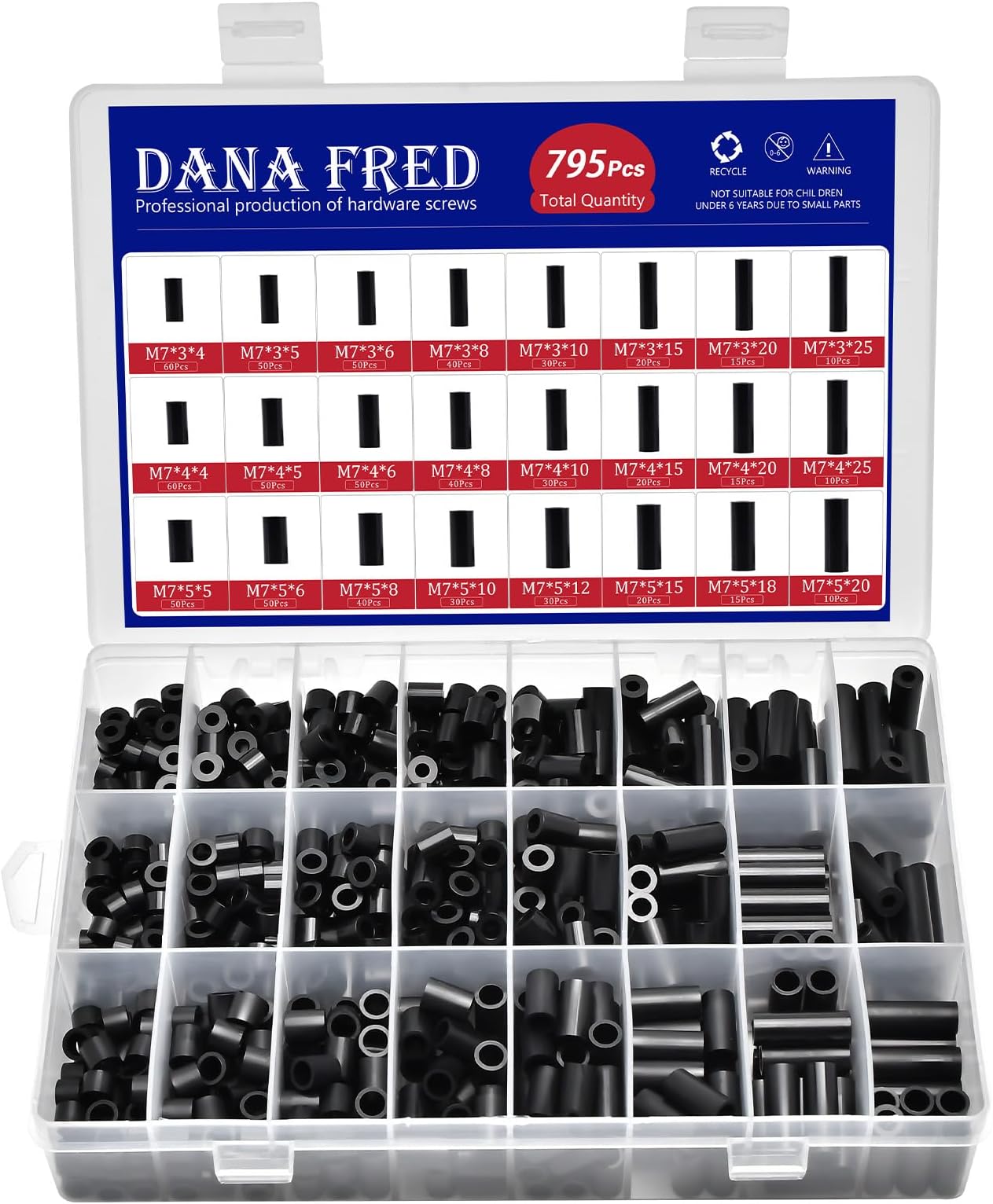 795Pcs Nylon Round Spacer Non-Thread Plastic Standoff Assortment Kit Black Nylon Spacer Washers for Protect Accessories On Circuit Boards Od 7mm Id 3/4/5mm Length 4/5/ 6/8/ 10/15/18/20/ 25mm