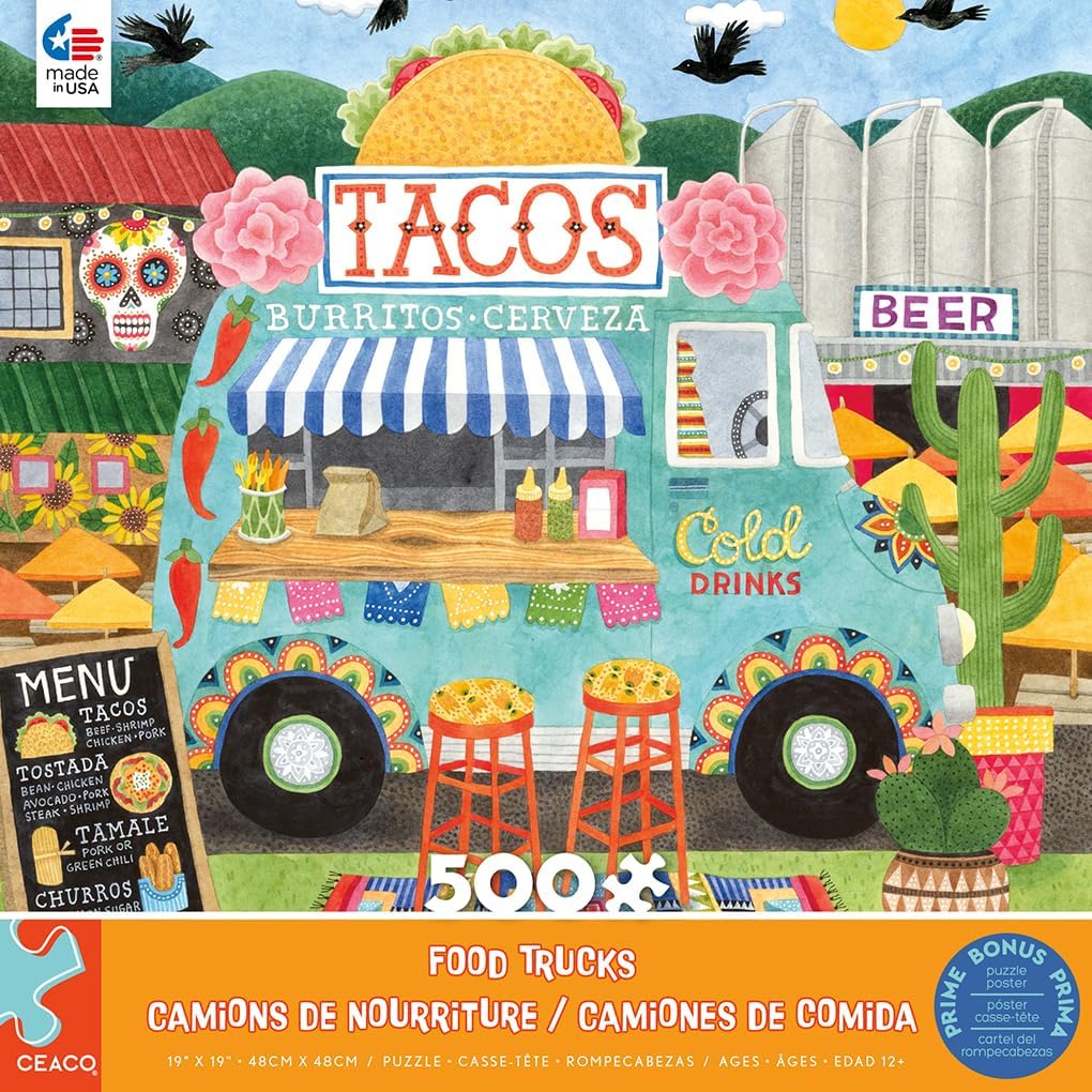 Ceaco - Food Trucks Taco Truck 500 Piece Jigsaw Puzzle with Colorful Vibrant Art for Adults and Teens
