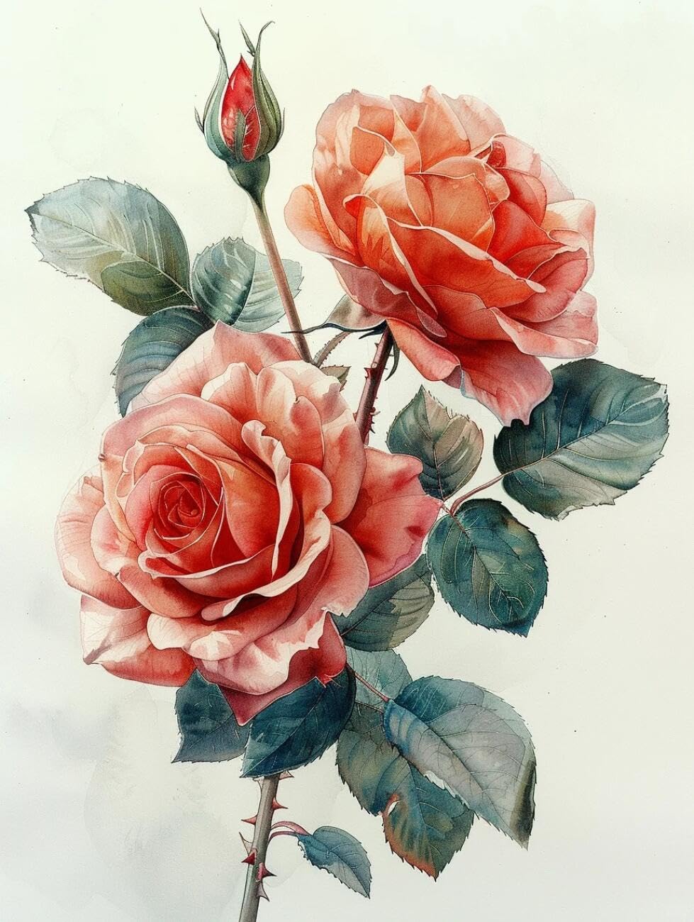 RKFLGEW Flowers 14CT Stamped Cross Stitch Kit Watercolor Red Roses Needlepoint Counted Kits Embroidery Set Arts and Crafts for Home Decor 40x50cm