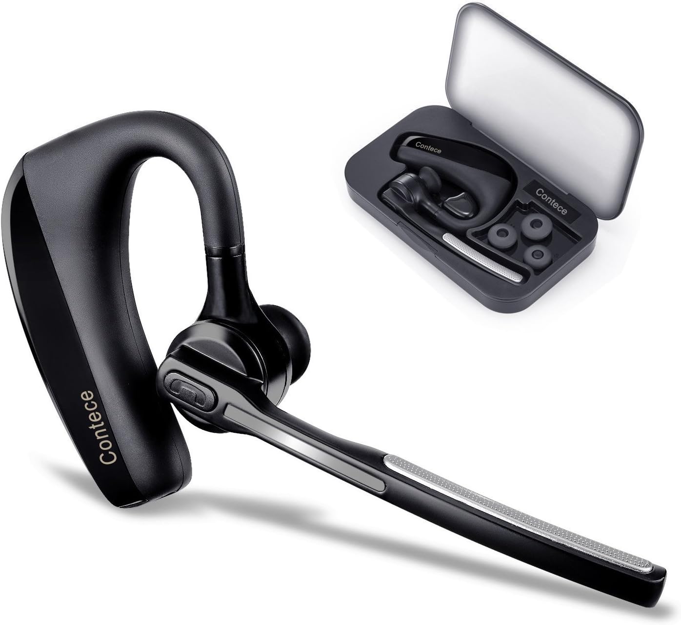 Bluetooth Headset 10Hrs Talk Time V4.1 Hand Free Wireless Earpiece with Mute Function Sweatproof Skidproof Noise Reduction Earbuds with Microphone for Android Iphone Windows PC Office Business Driving [New Version] by Contece