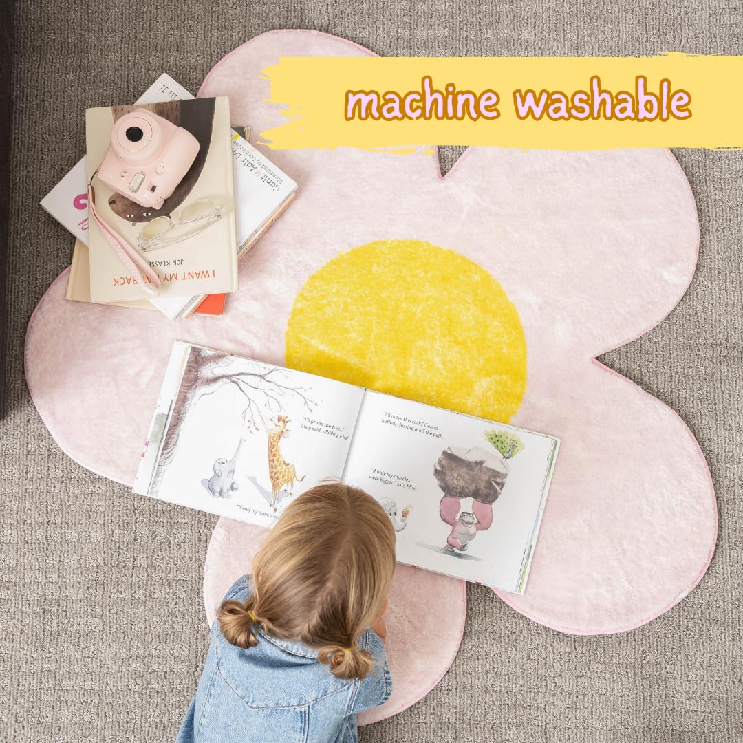 Yoodly Flower Rug, 40 inches – Machine Washable, Ultra Soft, Nonslip – Cute for Kid’s Room, Girl’s Room, Dorm Room, Classroom, Nursery, Bedroom, Bathroom, or Playroom