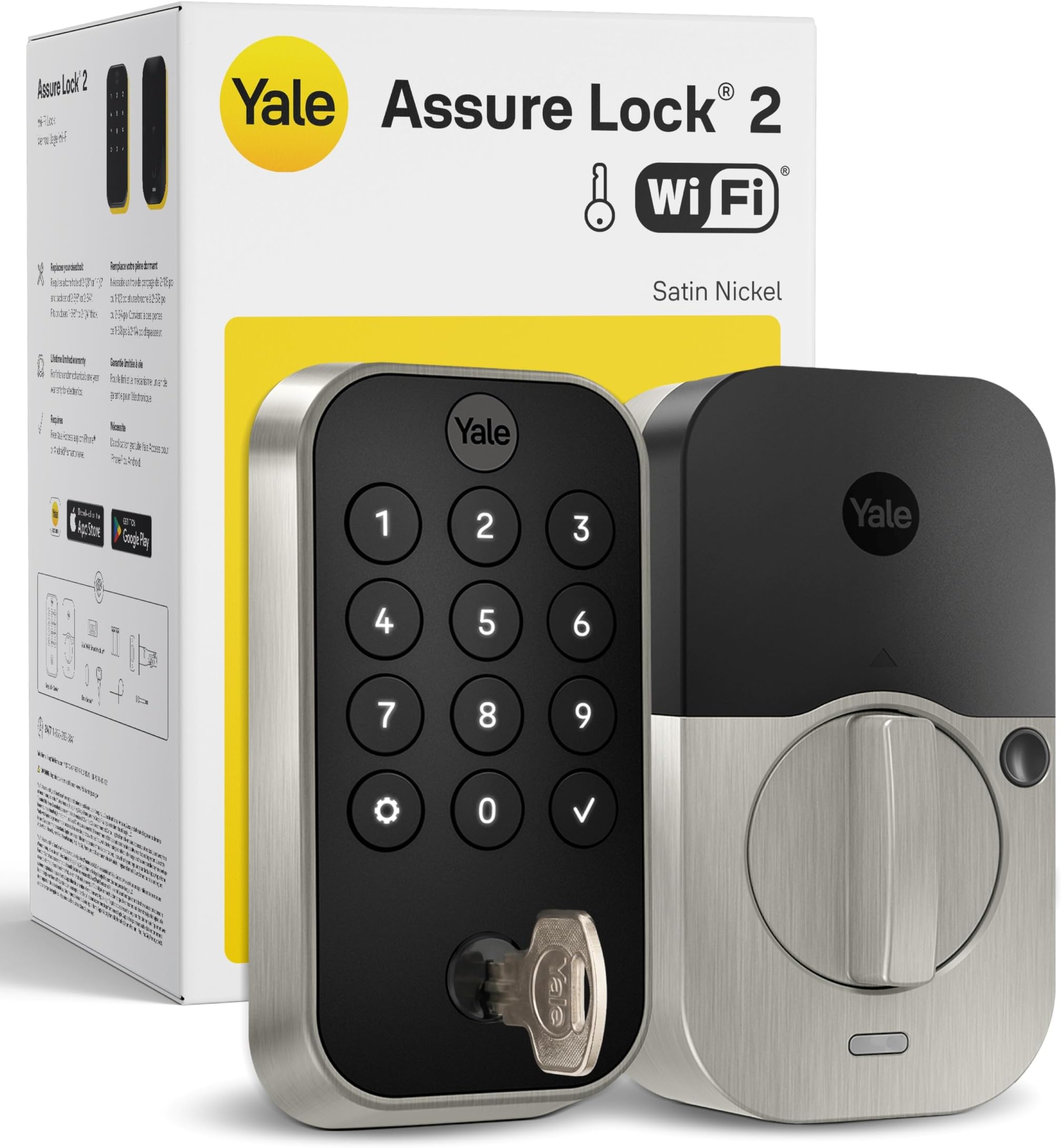WiFi Smart Lock Deadbolt with Keypad, Keyless Entry, Satin Nickel | Assure Lock 2 Smart Door Lock, Remote App Control (US & Canada Only), Scheduled Code Sharing, Airbnb Compatible, Backup Key