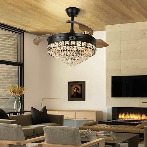 Miniatura 9 de diisunbihuo Lámpara de araña negra de 42 pulgadas con luz moderna LED de cristal con luz regulable lámpara LED invisible 3 en 1 color con función de