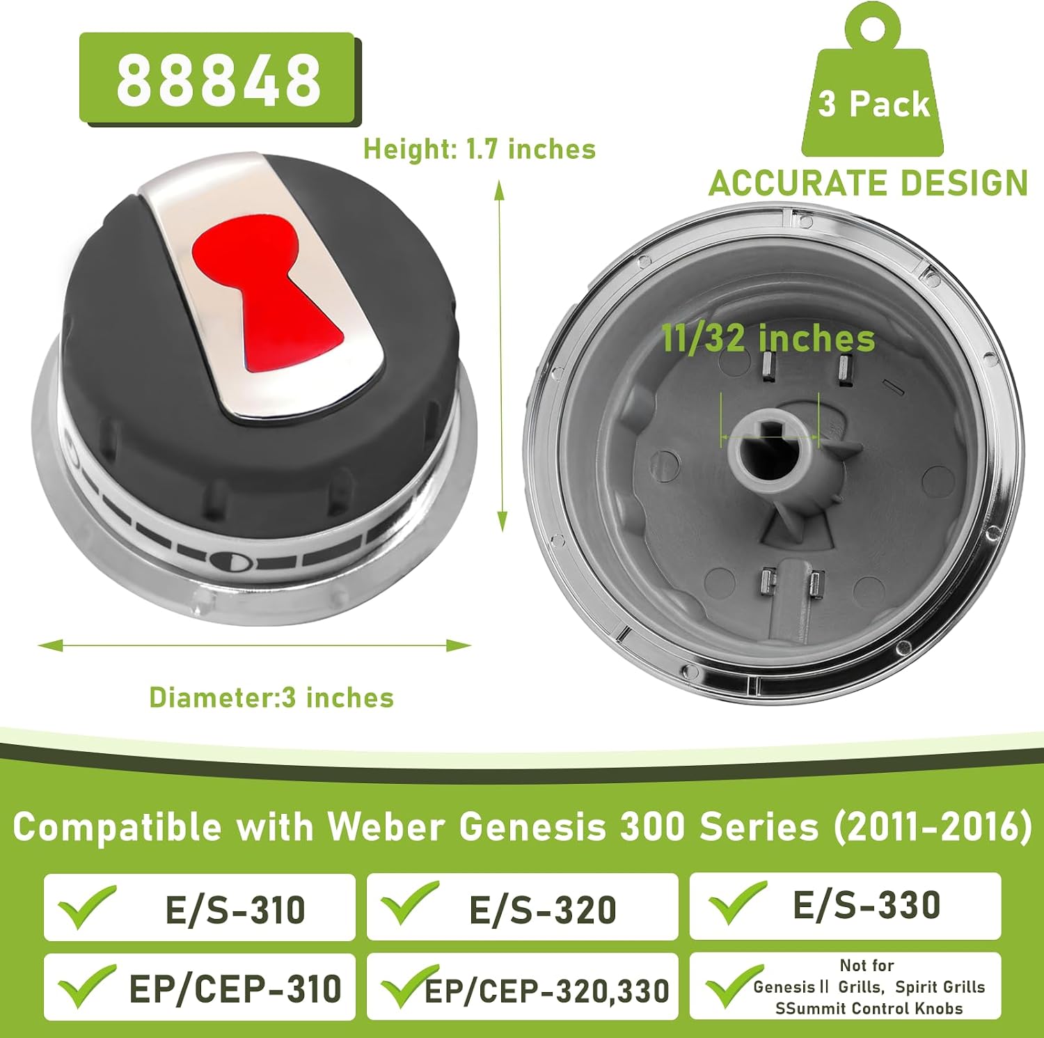 88848 Gas Grill Burner Knobs Fit for Weber Genesis 300 Series (2011-2016)