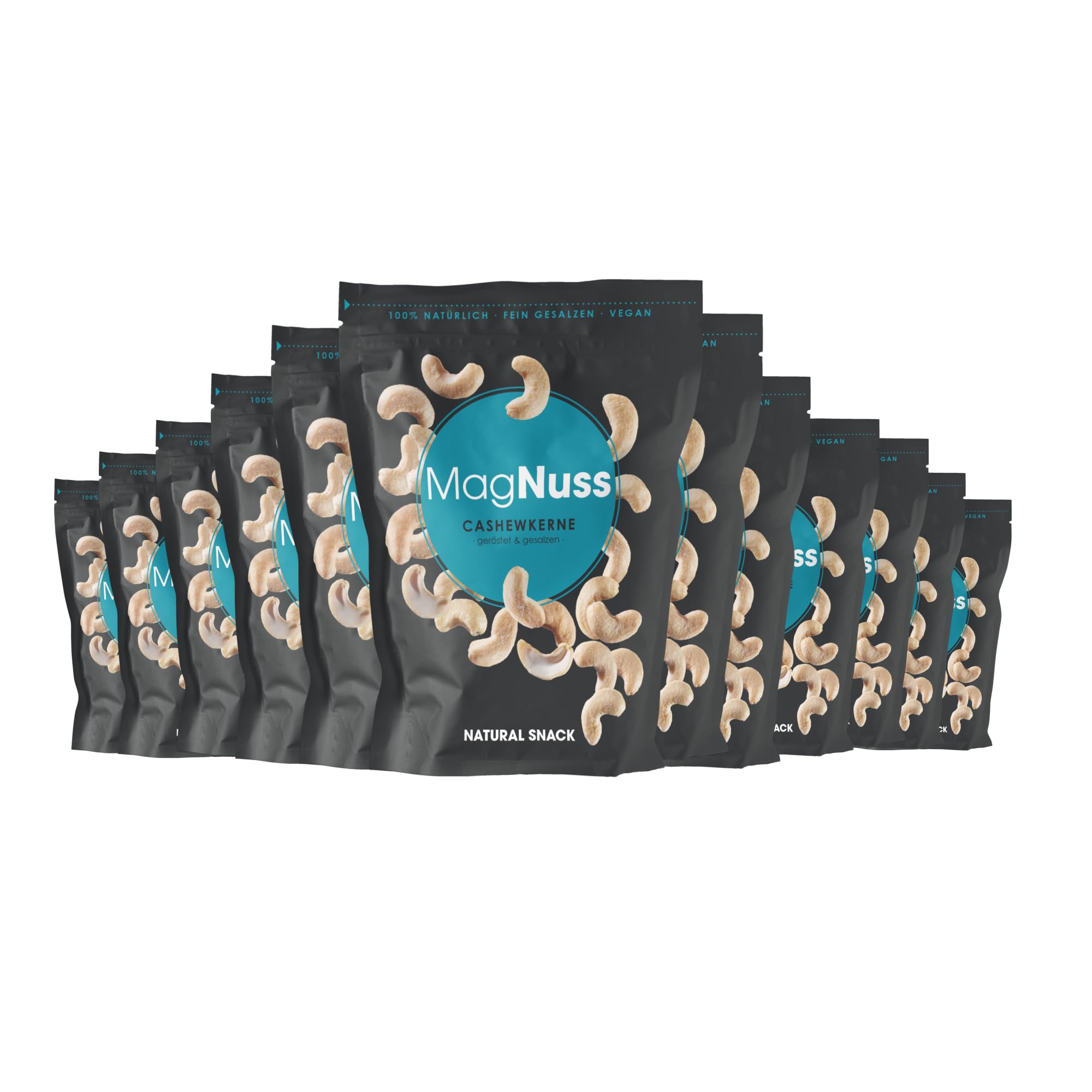 MagNuss Cashewkerne | Geröstet & gesalzen | 12x 200g-Vorratspackung | Knackige Cashews | Hochwertiger veganer Snack reich an Magnesium, Phosphor und Vitamin E