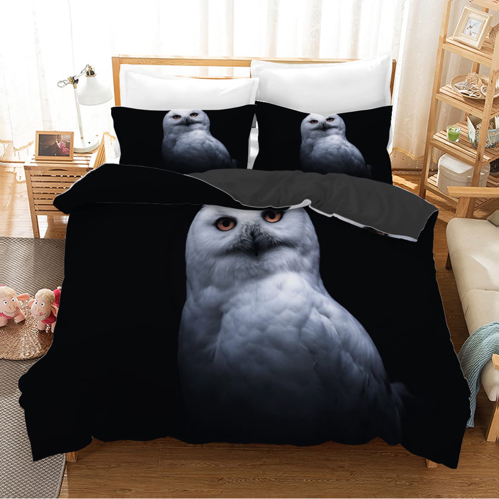 Housse de couette 140x200 oiseau noir en microfibre douce avec 2 taies d'oreiller