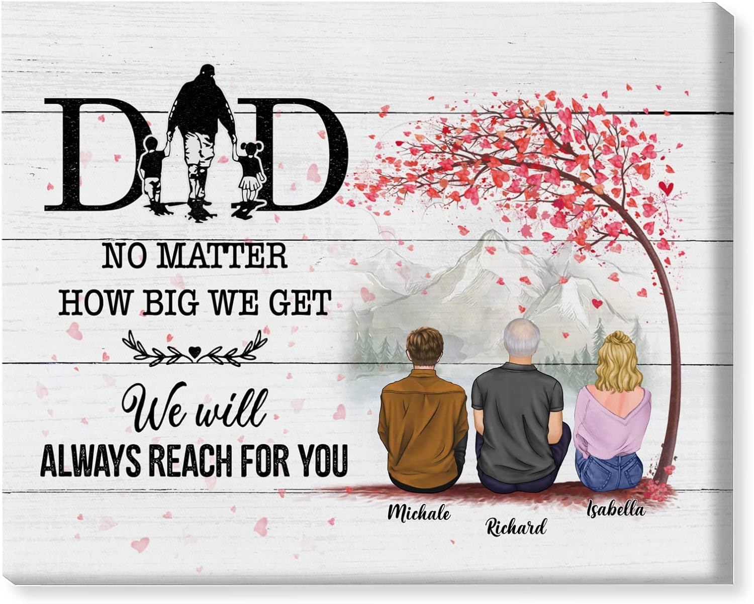 Gossby Personalized Dad Wrapped Canvas - We'll Always Reach for You - Custom Dad Gift from 2 Daughters with Avatars, Names - Birthday, Christmas, Fathers Day Gift - Dad and Daughter Gift - 4 Sizes