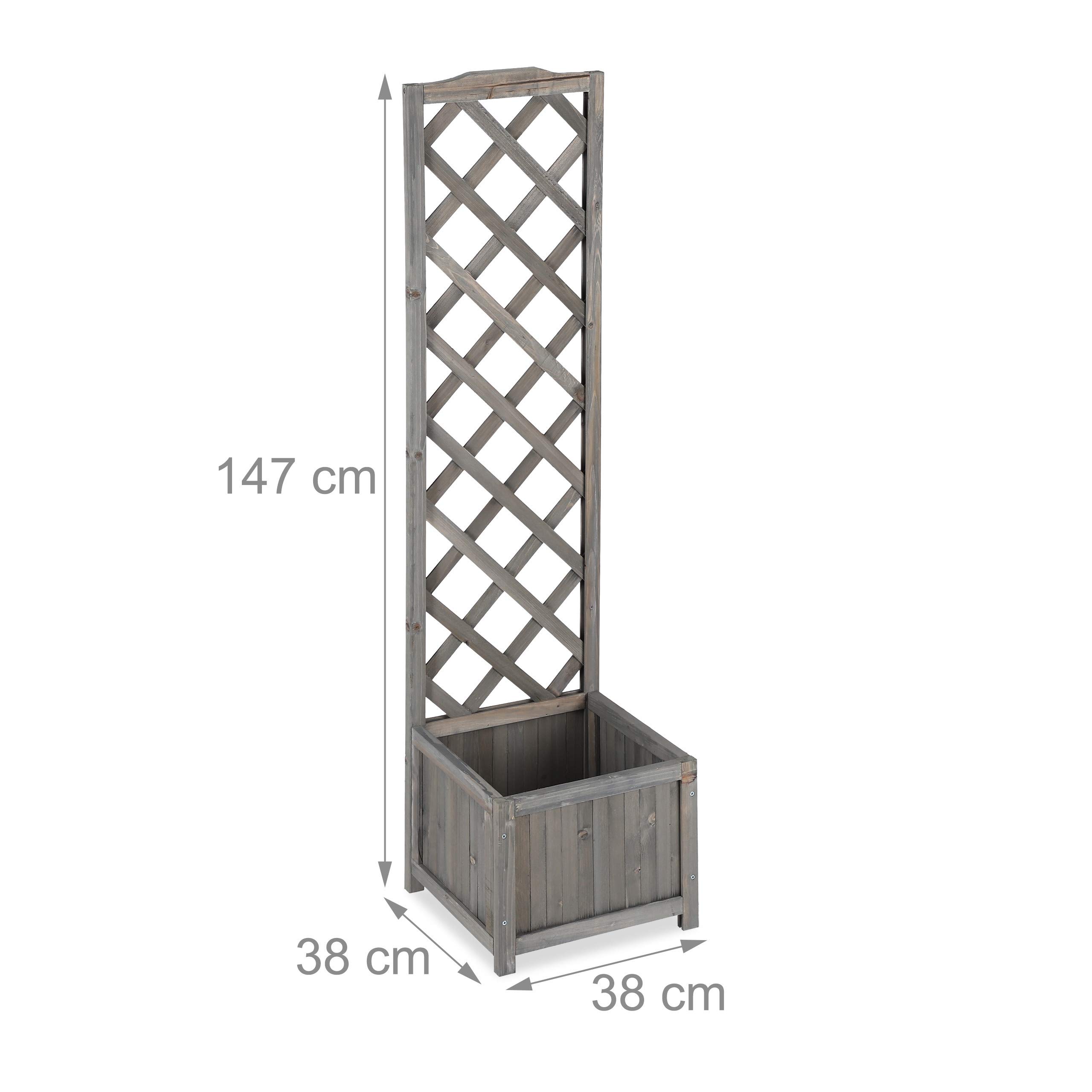 relaxdays Piante con Graticolato, Impermeabile, in Legno, per Balcone Giardino Vaso 25 l e Griglia 147 cm, Grigio