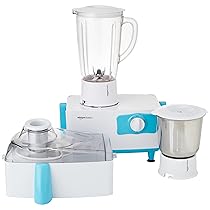 Amazon Basics 500W Juicer Mixer Grinder with 2 Jars, White and Blue