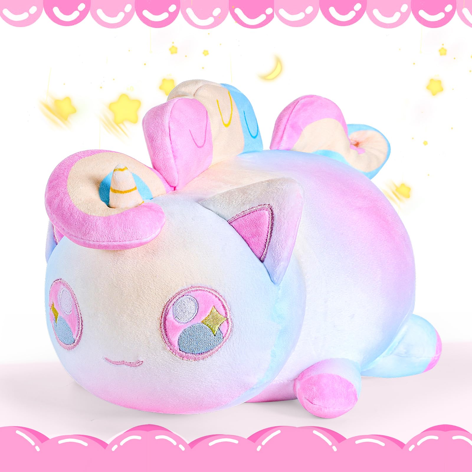 LAIBUY Cat Plush Pillow, Soft Kawaii Kitten Anime Plushie Hugging Pillow, Cute Stuffed Animal Plush Toys Suitable Kids Boys Girls Birthday Christmas Day Gifts