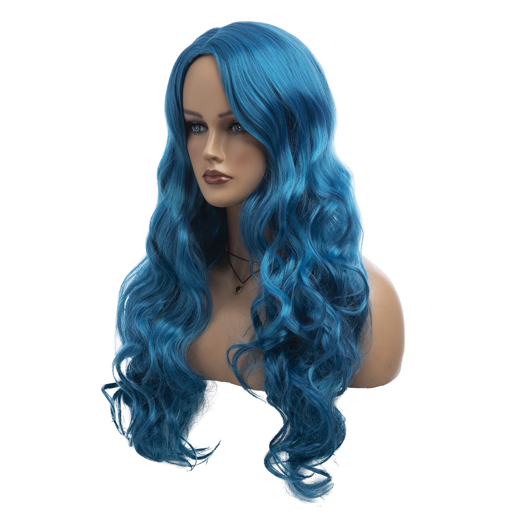 New Cosplay Blue Long Curly Wigs Amazon.com: BERON Blue Wig Long Wavy Wig Women Charming Full  main image 4