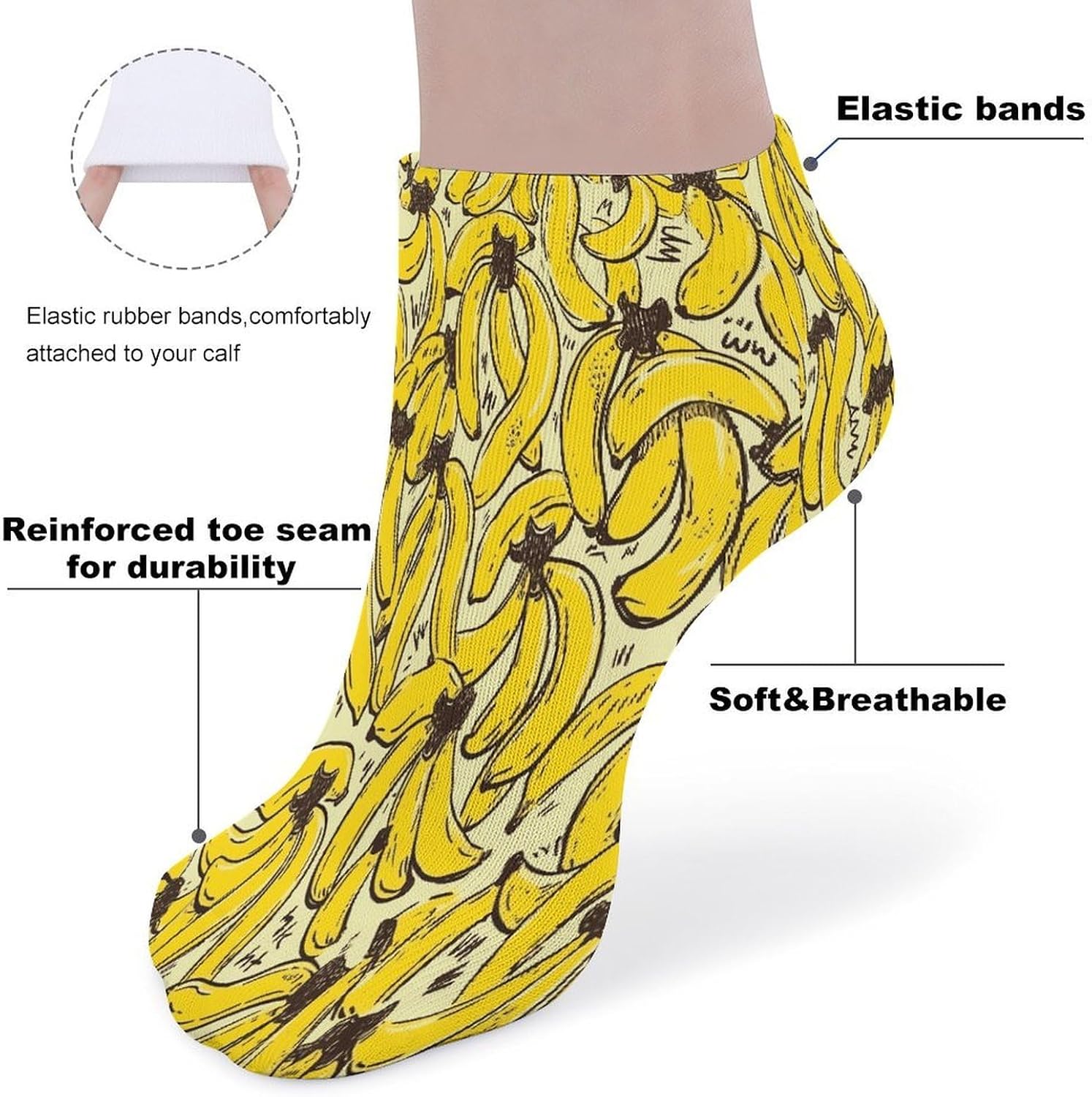 Yellow Banana Ankle Socks for Men Women 5 Pairs | Comfortable Casual Low Cut Socks, Lightweight No Show Breathable Athletic Socks, Soft Mini Crew Socks for All Seasons