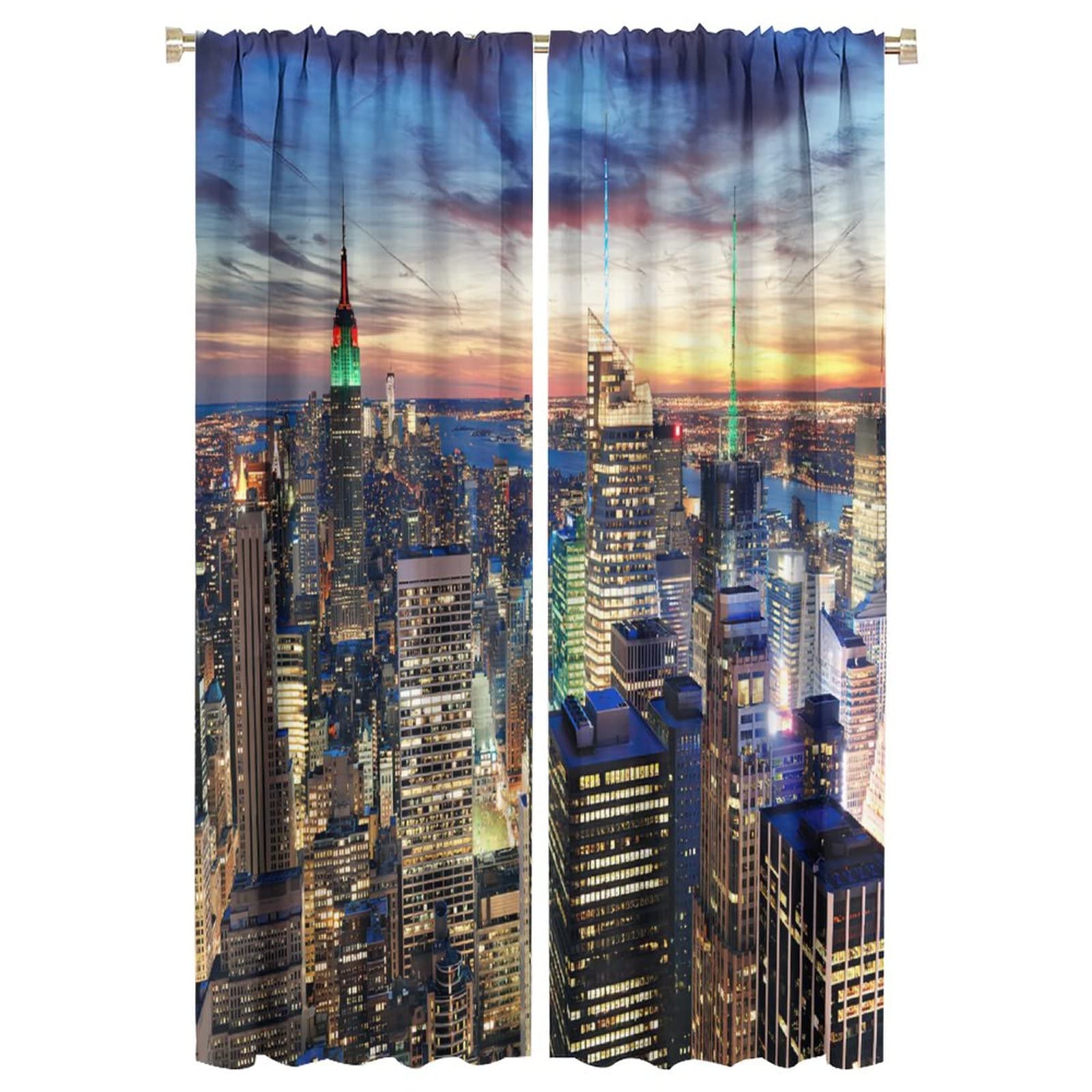Modern New York Blackout Curtains,NY City Scenery at Sunset Dawn USA Skyscrapers Buildings Window Door Curtains for Bedroom Living Room Office Decor