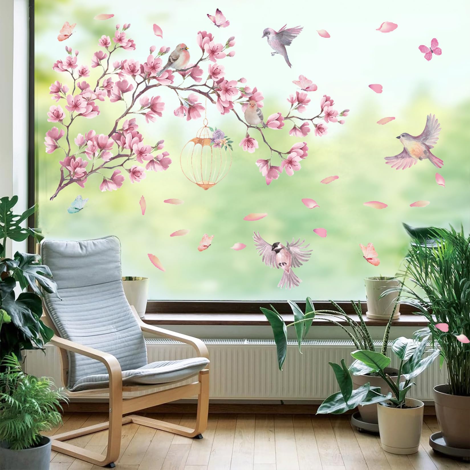 Stickers Muraux Fleurs Et Oiseaux - Lot De 57 Autocollants - 30x30 Cm Par Feuille - Décoration Chambre Enfant Ou Salon